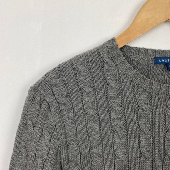 Ralph Lauren Cable Knit Sweater Gray & Purple Classic Preppy Cotton Large - Picture 4 of 13